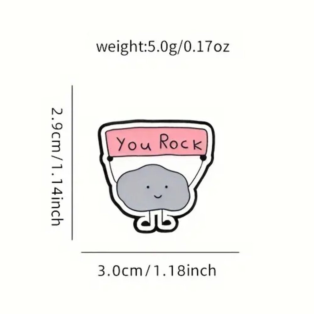 🌺 🌺 🌺 Cute Cartoon Pin with 'YOU ROCK' Banner - Picture 3 of 3